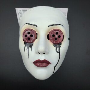 Porcelain-Look Mask with Button Eyes - Creepy Halloween Mask , One Size, NWT